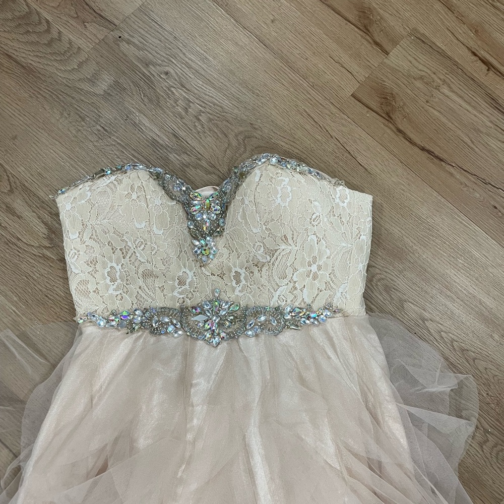 Masquerade Cream Sequin Embellished Sleeveless Gown - Picture 1 of 6